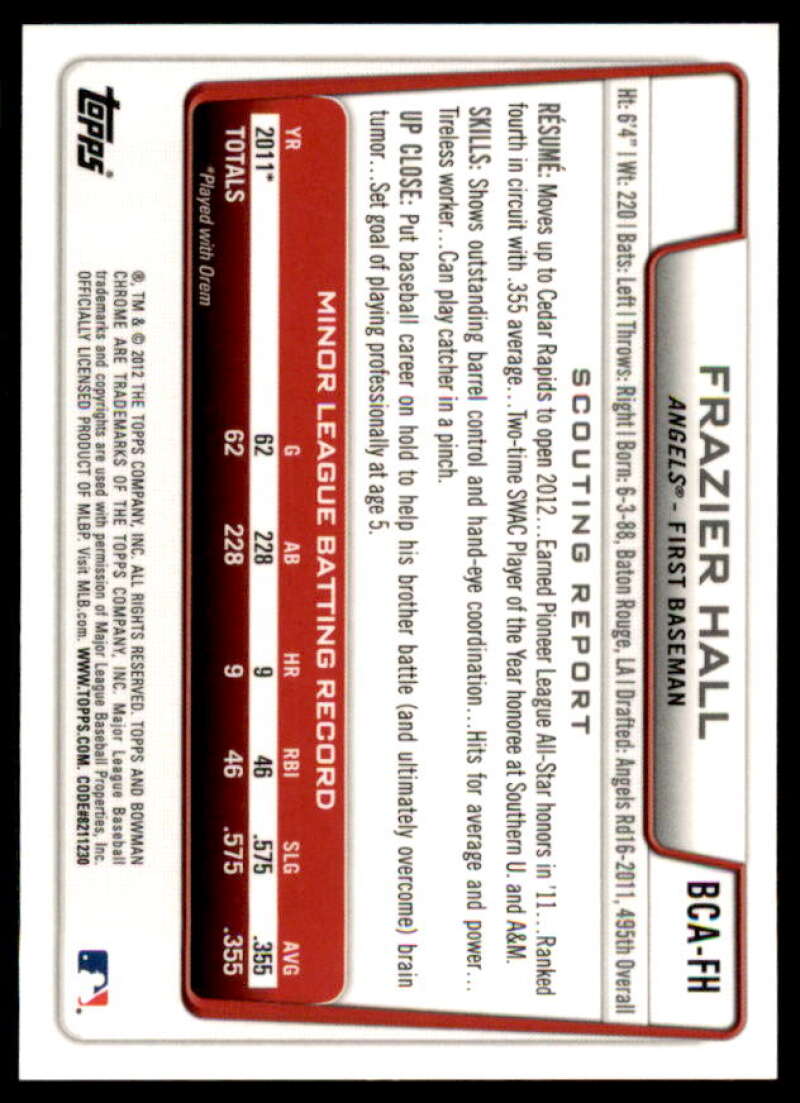 Frazier Hall Rookie Card 2012 Bowman Chrome Prospect Autographs #FH  Image 2