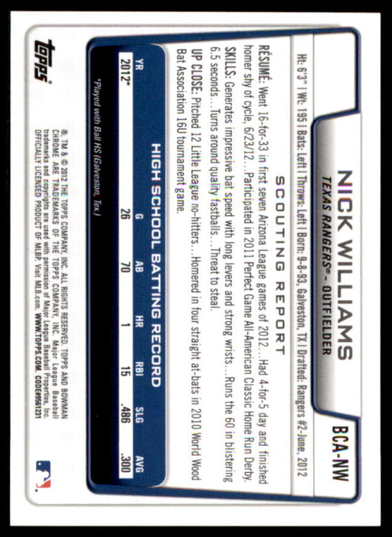 Nick Williams Rookie Card 2012 Bowman Chrome Draft Draft Pick Autographs #NW  Image 2