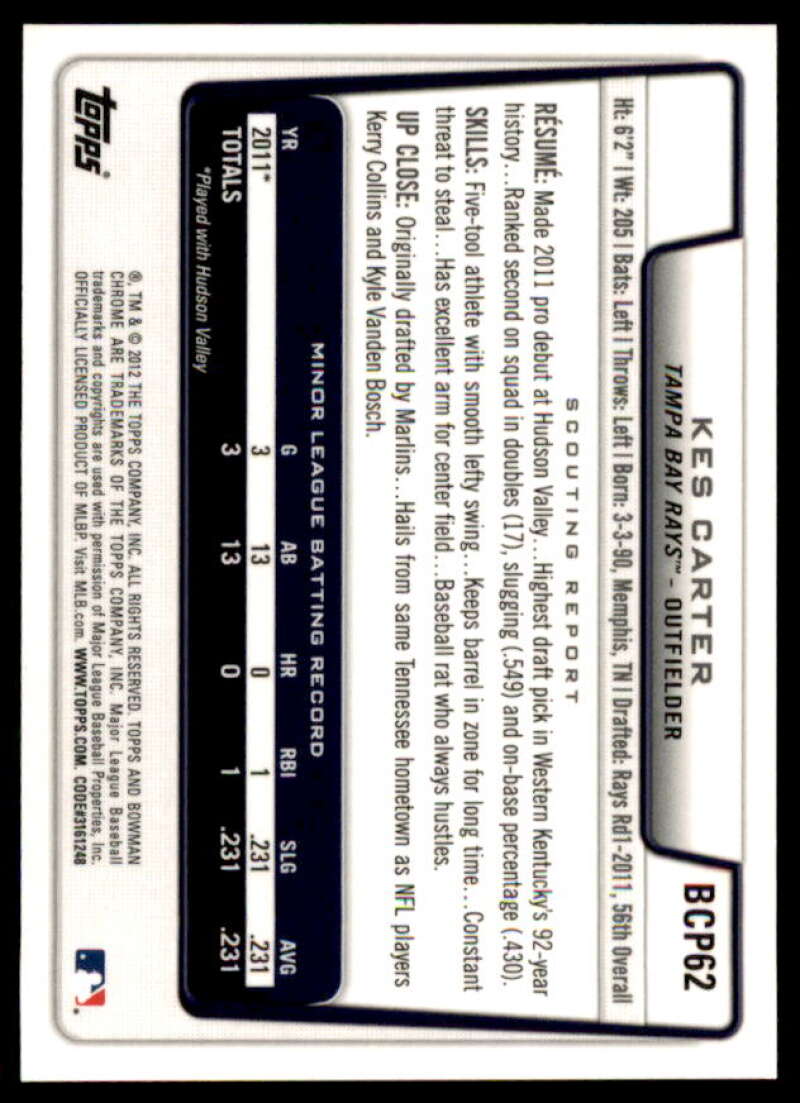 Kes Carter Rookie Card 2012 Bowman Chrome Prospect Autographs #BCP62  Image 2