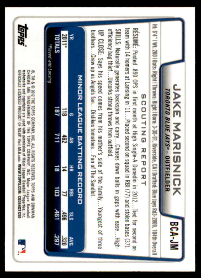 Jake Marisnick Rookie Card 2012 Bowman Chrome Prospect Autographs #JM  Image 2