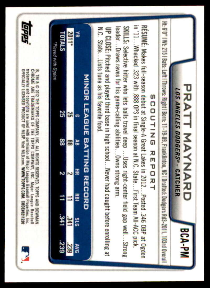 Pratt Maynard Rookie Card 2012 Bowman Chrome Prospect Autographs #PM  Image 2