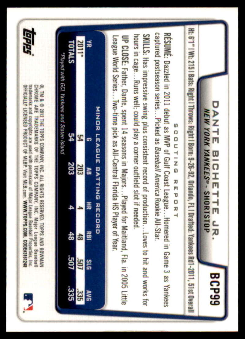 Dante Bichette Rookie Card 2012 Bowman Chrome Prospect Autographs #BCP99  Image 2