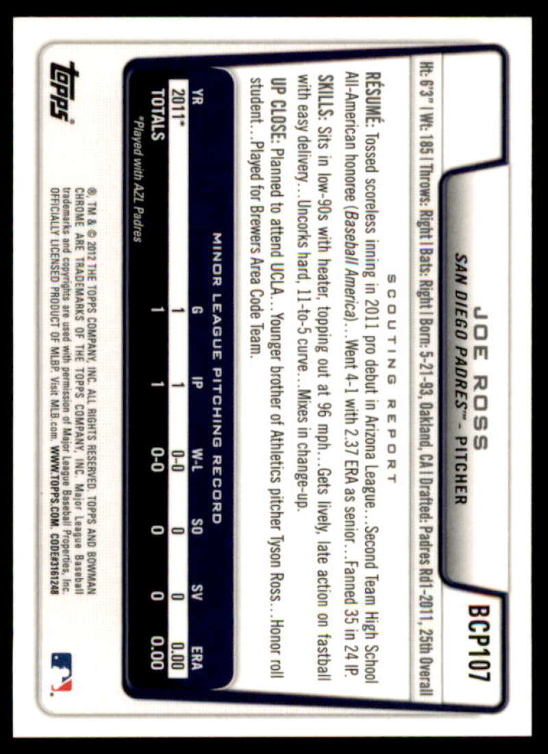 Joe Ross Rookie Card 2012 Bowman Chrome Prospect Autographs #BCP107  Image 2