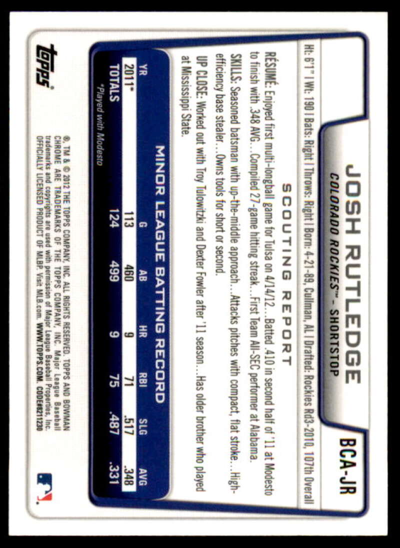 Josh Rutledge Rookie Card 2012 Bowman Chrome Prospect Autographs #JR  Image 2