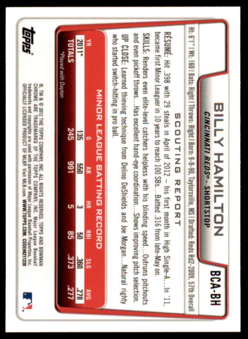 Billy Hamilton Rookie Card 2012 Bowman Chrome Prospect Autographs #BH  Image 2