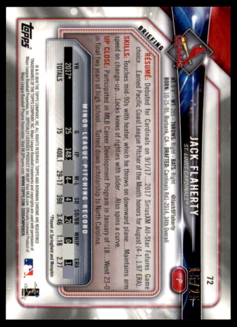 Jack Flaherty Rookie Rookie Card 2018 Bowman Chrome Rookie Image Variation Autographs #72  Image 2