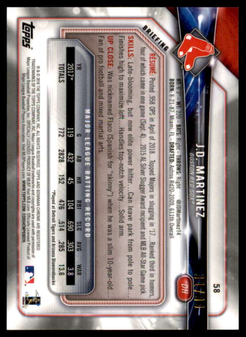 J.D. Martinez Card 2018 Bowman Chrome Green Refractors #58  Image 2