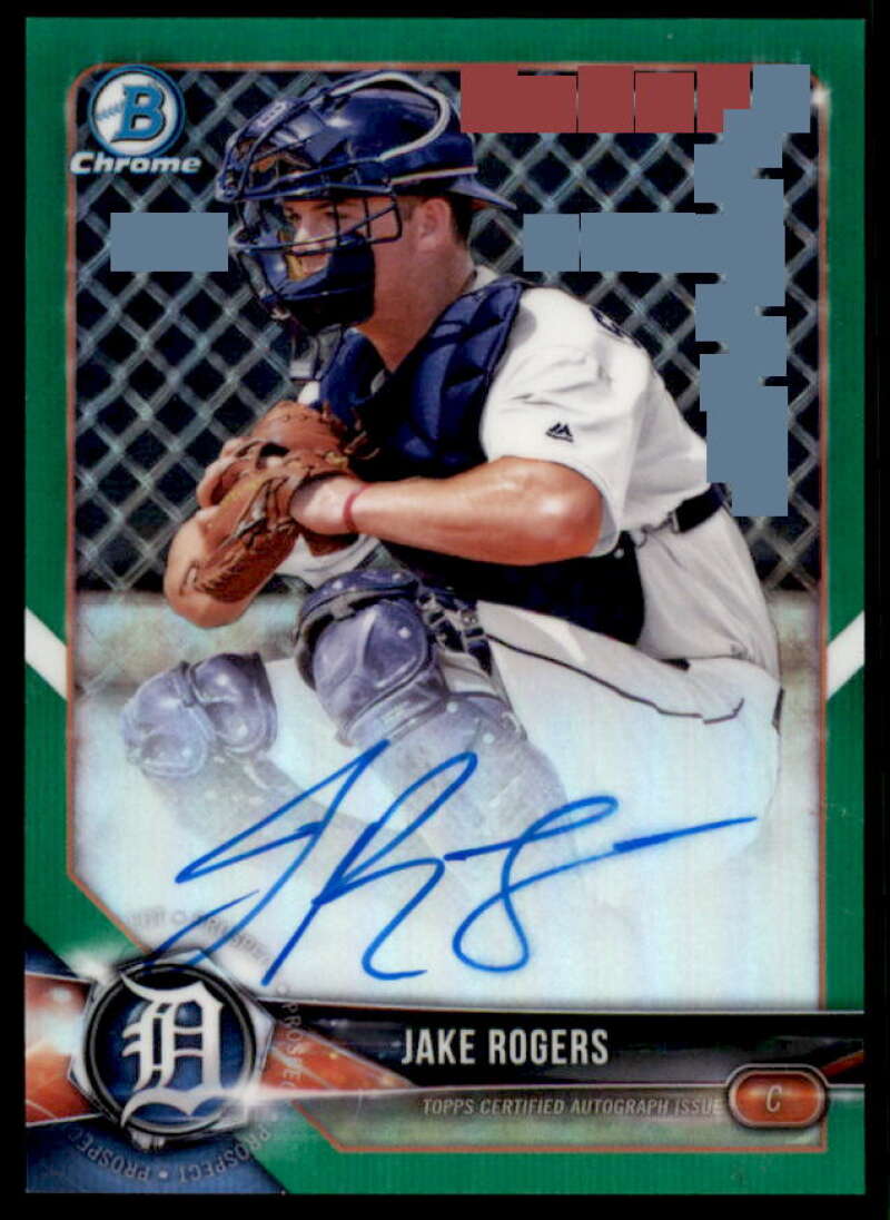 Jake Rogers 2018 Bowman Chrome Prospect Autographs Green Refractors #CPAJRO  Image 1