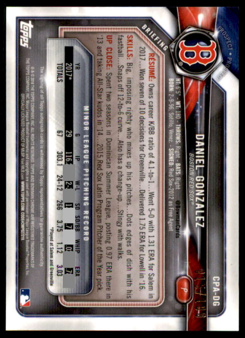 Daniel Gonzalez Rookie Card 2018 Bowman Chrome Prospect Autographs Atomic Ref #CPADG  Image 2