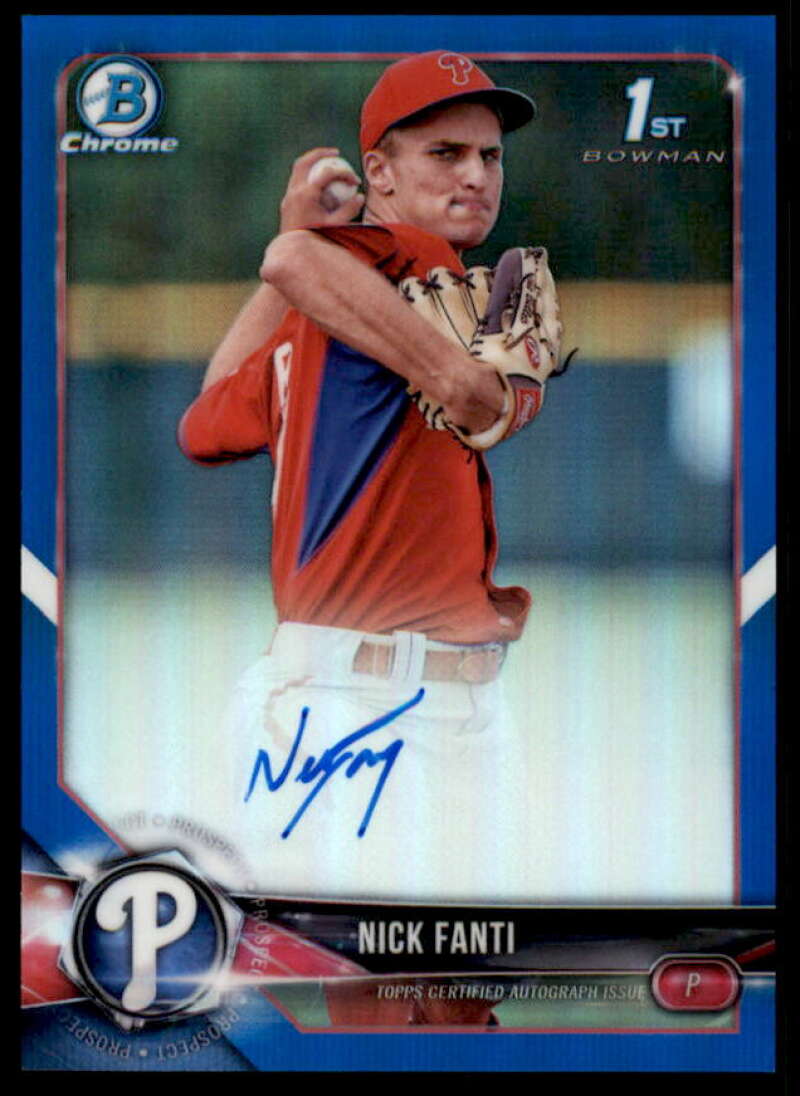 Nick Fanti Rookie Card 2018 Bowman Chrome Prospect Autographs Blue Refractors #CPANF  Image 1