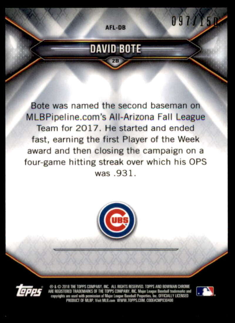 David Bote Rookie Card 2018 Bowman Chrome '17 AFL Fall Stars Atomic Refractors #AFLDB  Image 2