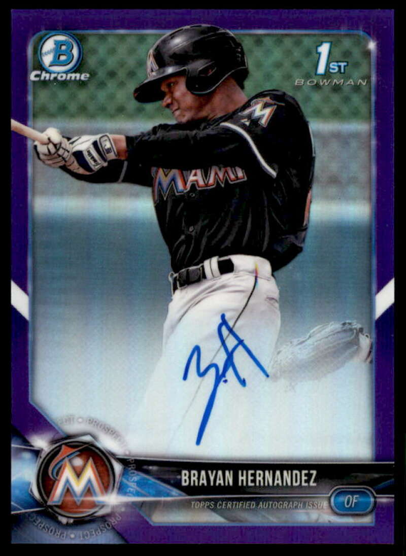 Brayan Hernandez Rookie Card 2018 Bowman Chrome Prospect Auto Purple Ref #CPABHE  Image 1