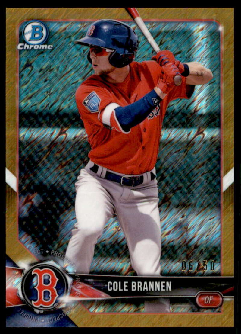 Cole Brannen Rookie Card 2018 Bowman Chrome Prospects Gold Shimmer Refractors #BCP154  Image 1