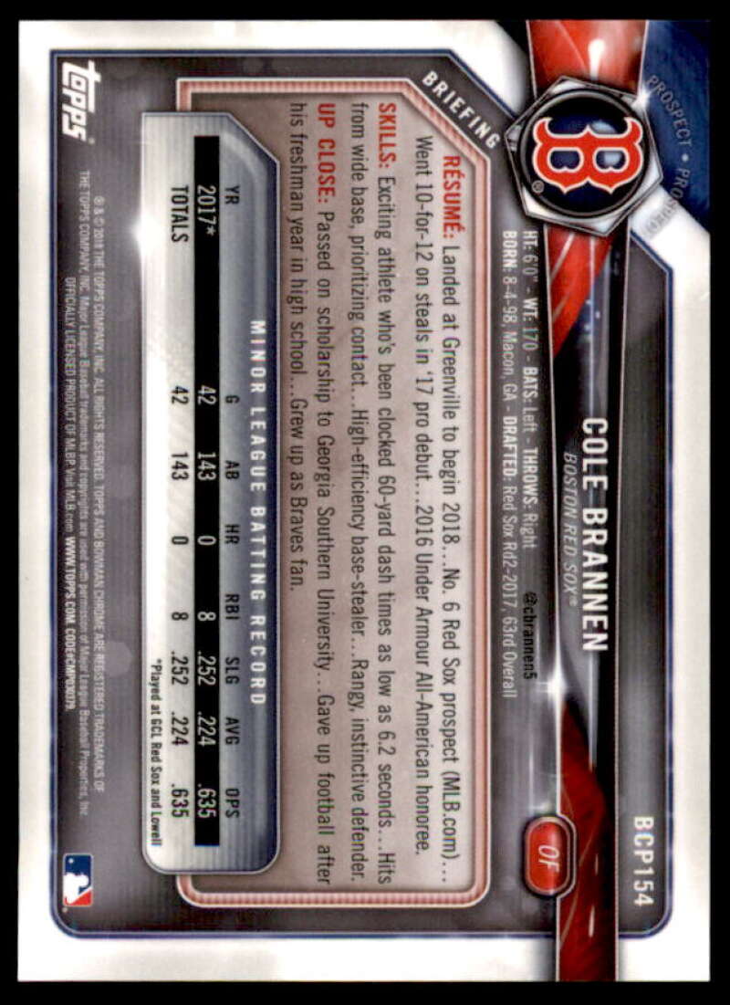 Cole Brannen Rookie Card 2018 Bowman Chrome Prospects Gold Shimmer Refractors #BCP154  Image 2