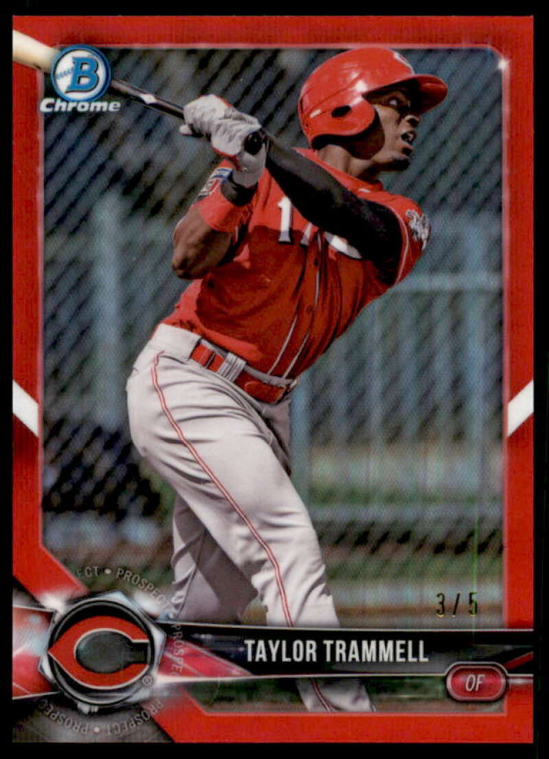 Taylor Trammell Rookie Card 2018 Bowman Chrome Prospects Red Refractors #BCP156  Image 1