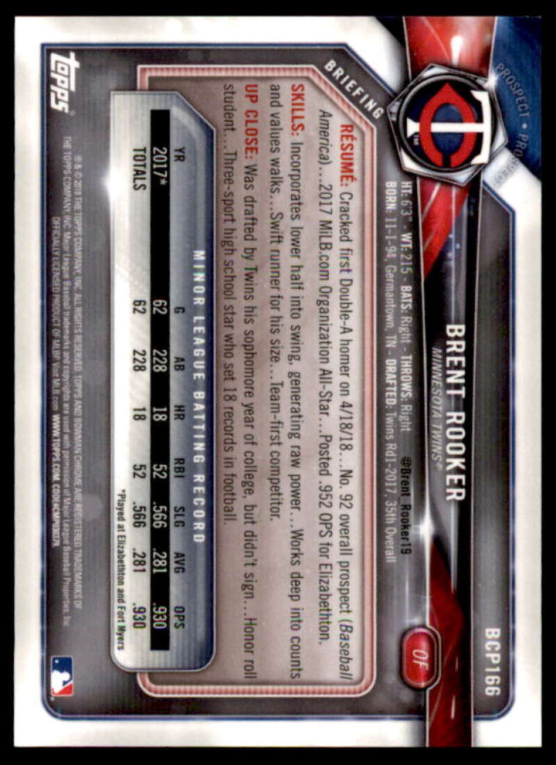 Brent Rooker Rookie Card 2018 Bowman Chrome Prospects Green Refractors #BCP166  Image 2