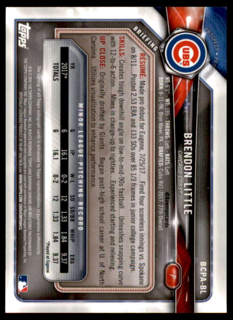 Little Rookie Card 2018 Bowman Chrome Prospect Autographs Gold Shimmer Refr #BCPABL  Image 2