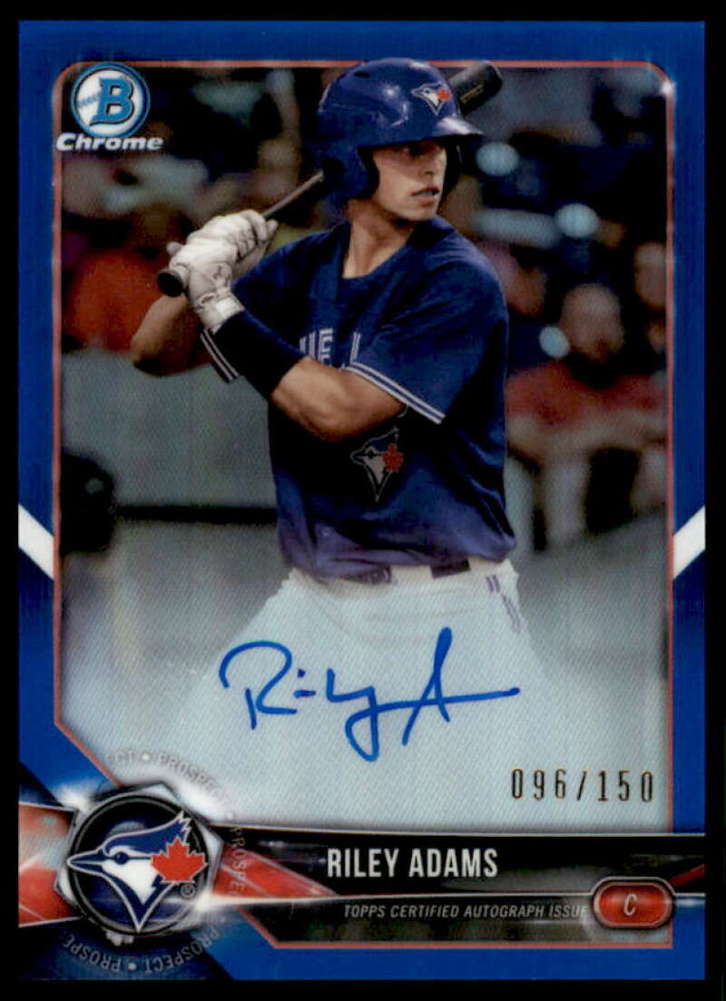 Riley Adams Rookie Card 2018 Bowman Chrome Prospect Autographs Blue Ref #BCPARAD  Image 1