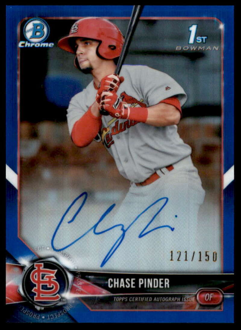 Chase Pinder Rookie Card 2018 Bowman Chrome Prospect Autographs Blue Ref #BCPACP  Image 1
