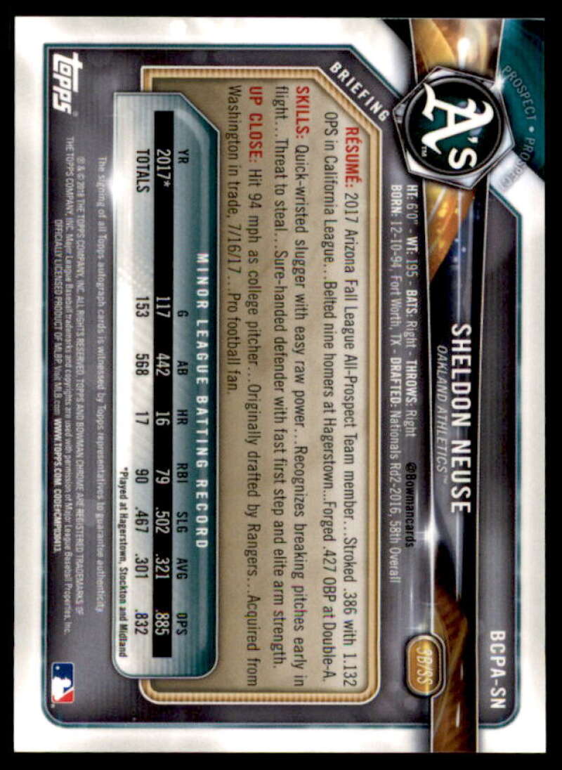 Sheldon Neuse Rookie Card 2018 Bowman Chrome Prospect Autographs #BCPASN  Image 2