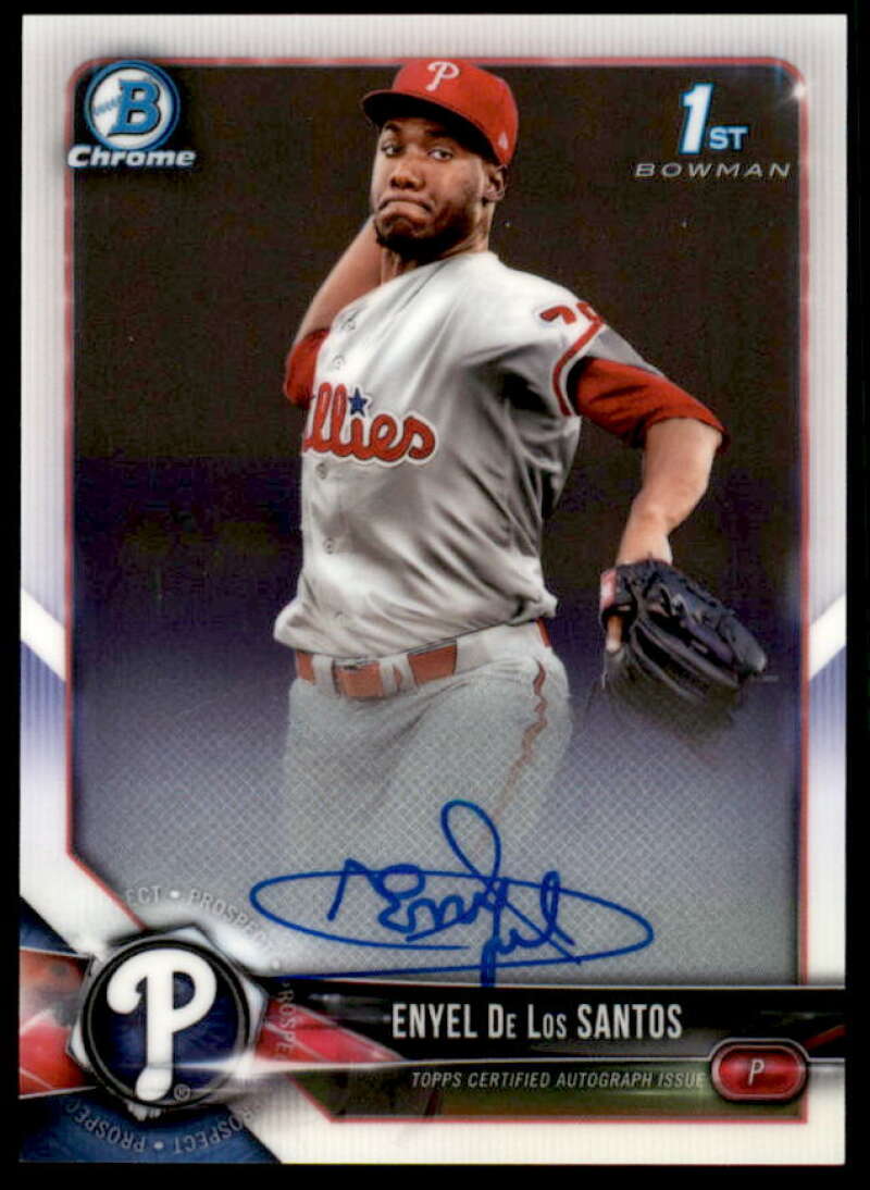 Enyel De Los Santos Rookie Card 2018 Bowman Chrome Prospect Autographs #BCPAEDL  Image 1