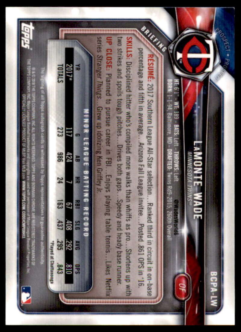 LaMonte Wade Rookie Card 2018 Bowman Chrome Prospect Autographs #BCPALW  Image 2