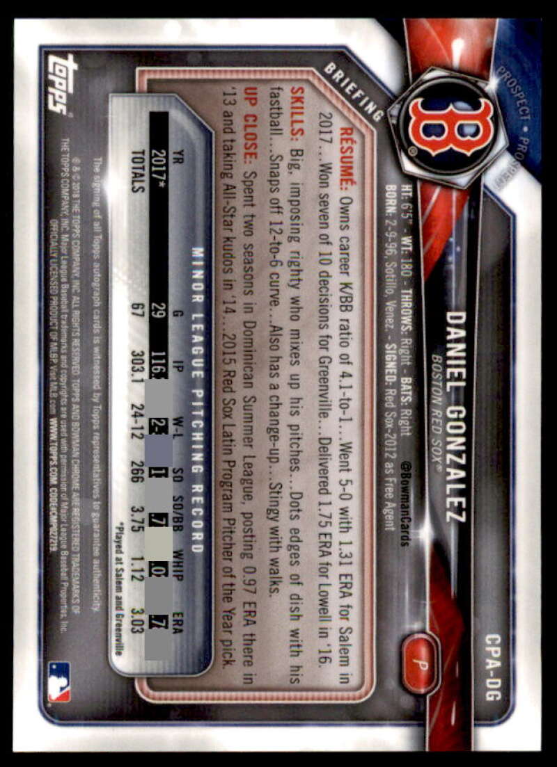 Daniel Gonzalez Rookie Card 2018 Bowman Chrome Prospect Autographs #CPADG  Image 2