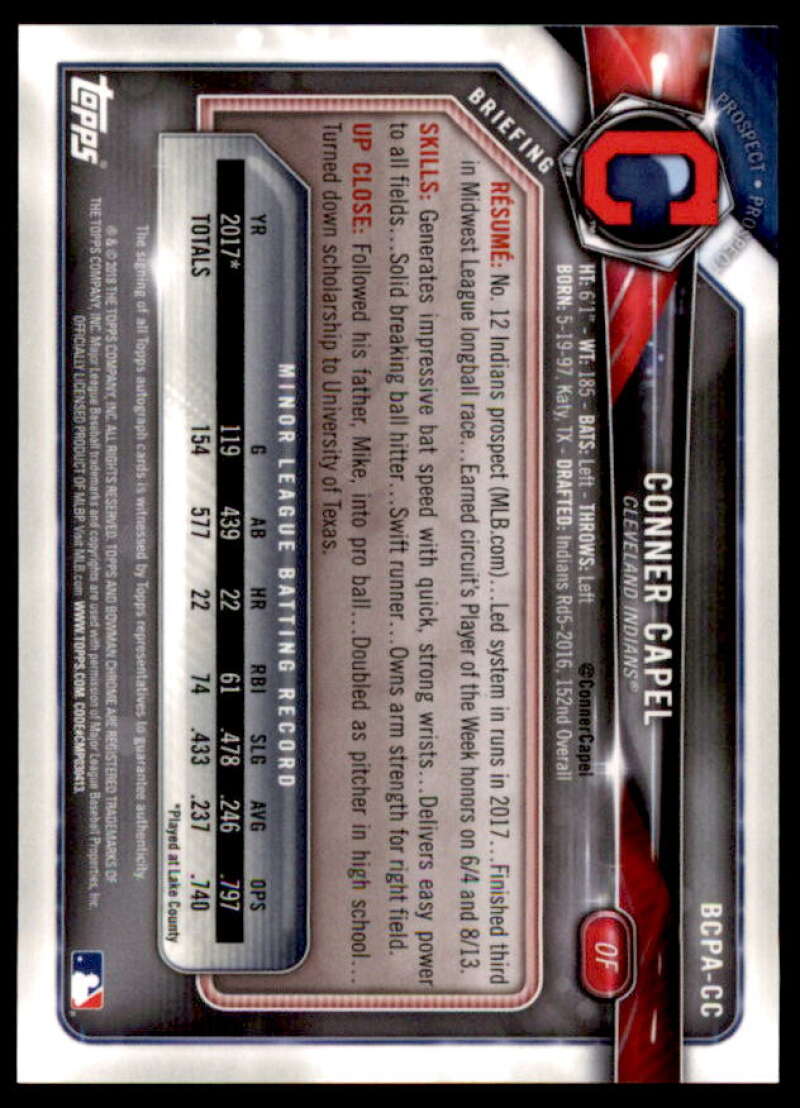 Conner Capel Rookie Card 2018 Bowman Chrome Prospect Autographs #BCPACC  Image 2