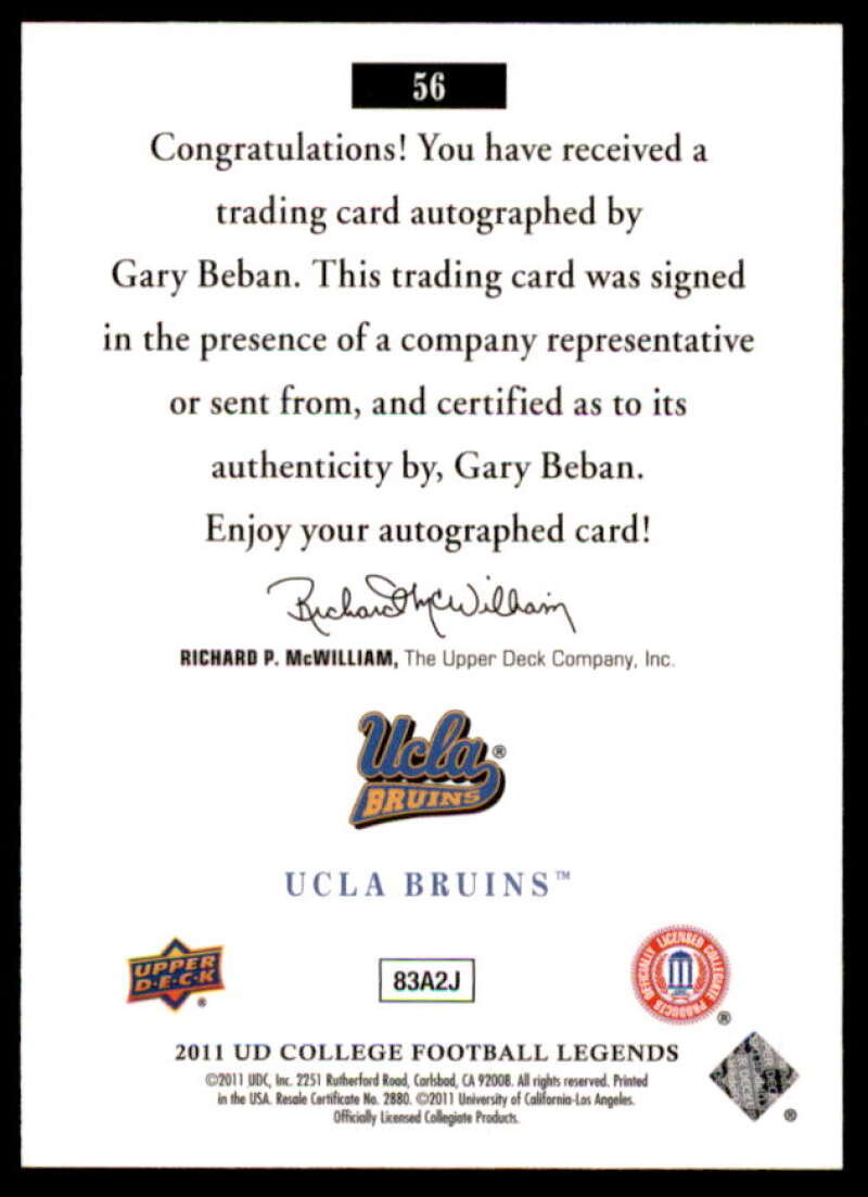 Gary Beban SP Rookie Card 2011 Upper Deck College Legends Autographs #56  Image 2