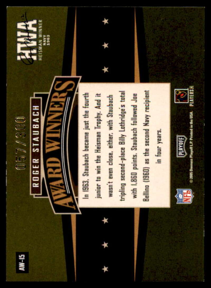 Roger Staubach Card 2005 Playoff Honors Award Winners Autographs #AW15  Image 2