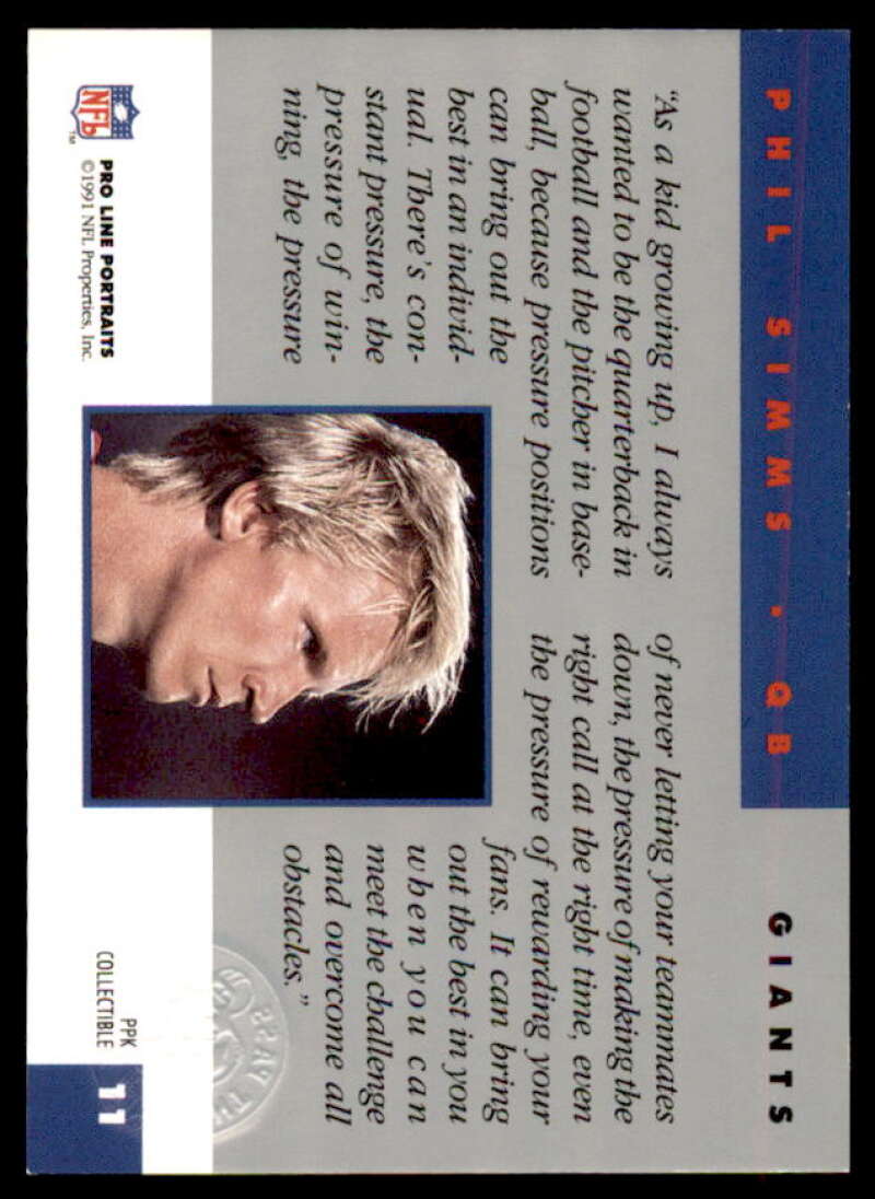 Phil Simms Card 1991 Pro Line Portraits Autographs #235  Image 2