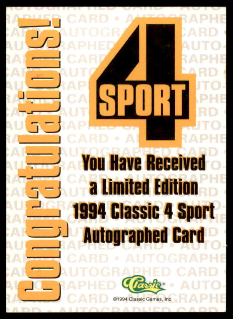 Bert Emanuel Rookie Card 1994 Classic Four Sport Autographs #93A  Image 2