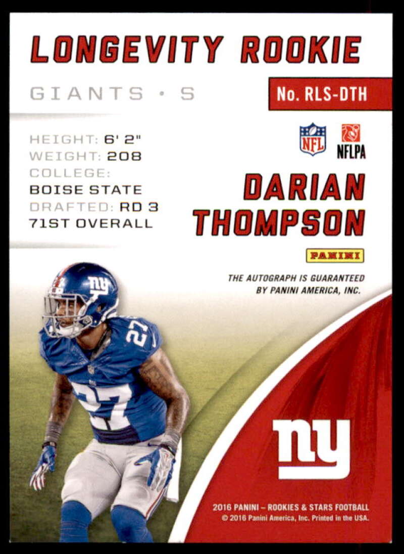 Darian Thompson/75 Card 2016 Rookies Stars Rookie Longevity Signatures #45  Image 2
