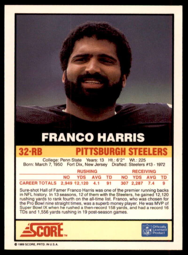 Franco Harris/(Sure-shot) Card 1989-90 Score Franco Harris #1A  Image 2
