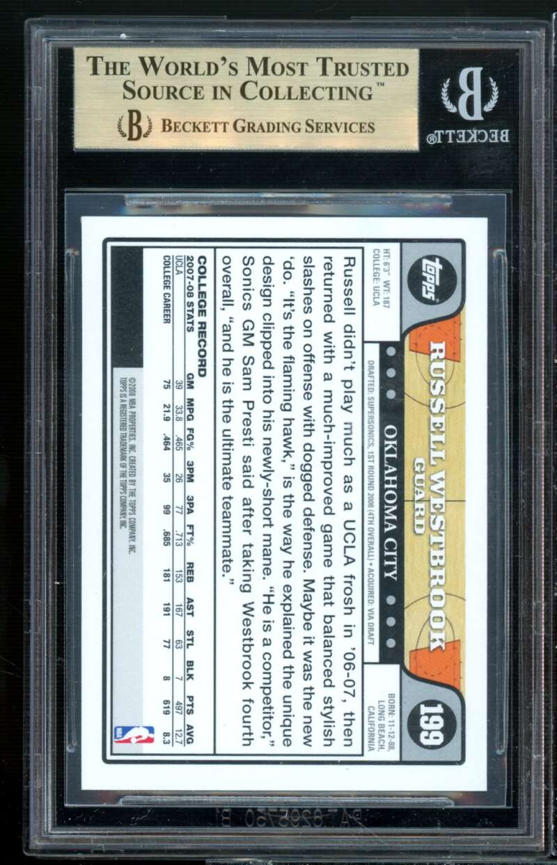 Russell Westbrook Rookie Card 2008-09 Topps #199 BGS 9.5 (9.5 9.5 9.5 9.5) Image 2