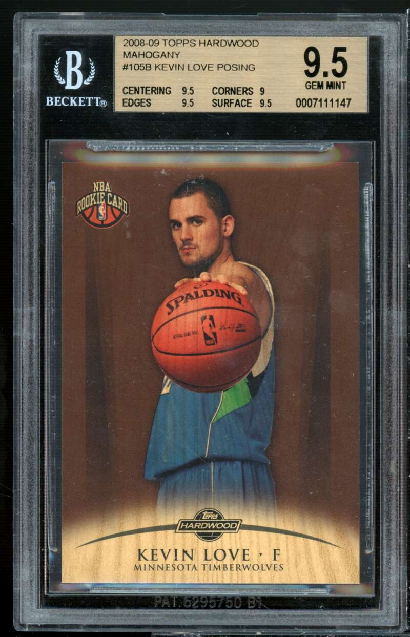 Kevin Love Rookie 2008-09 Topps Hardwood Mahogany #105b (pop 2) BGS 9.5 Image 1