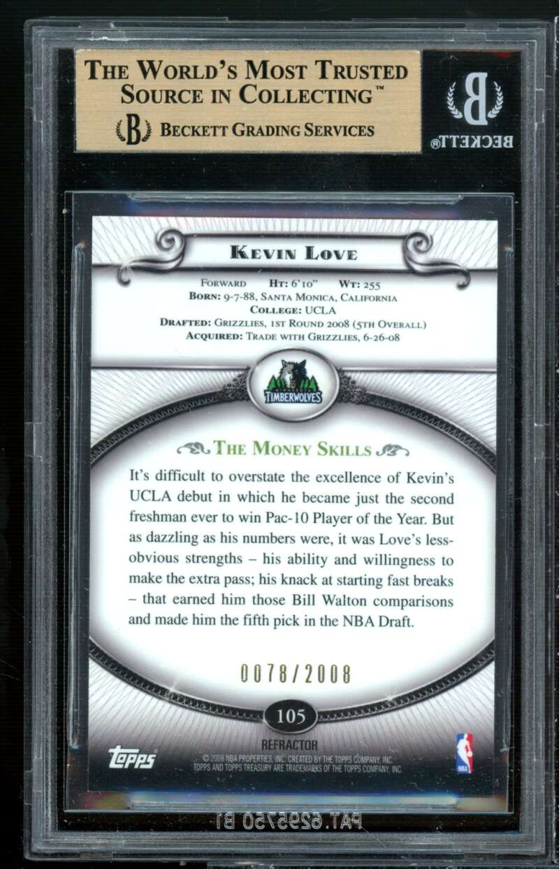 Kevin Love Rookie Card 2008-09 Topps Treasury Bronze Refractors #105 BGS 9.5 Image 2