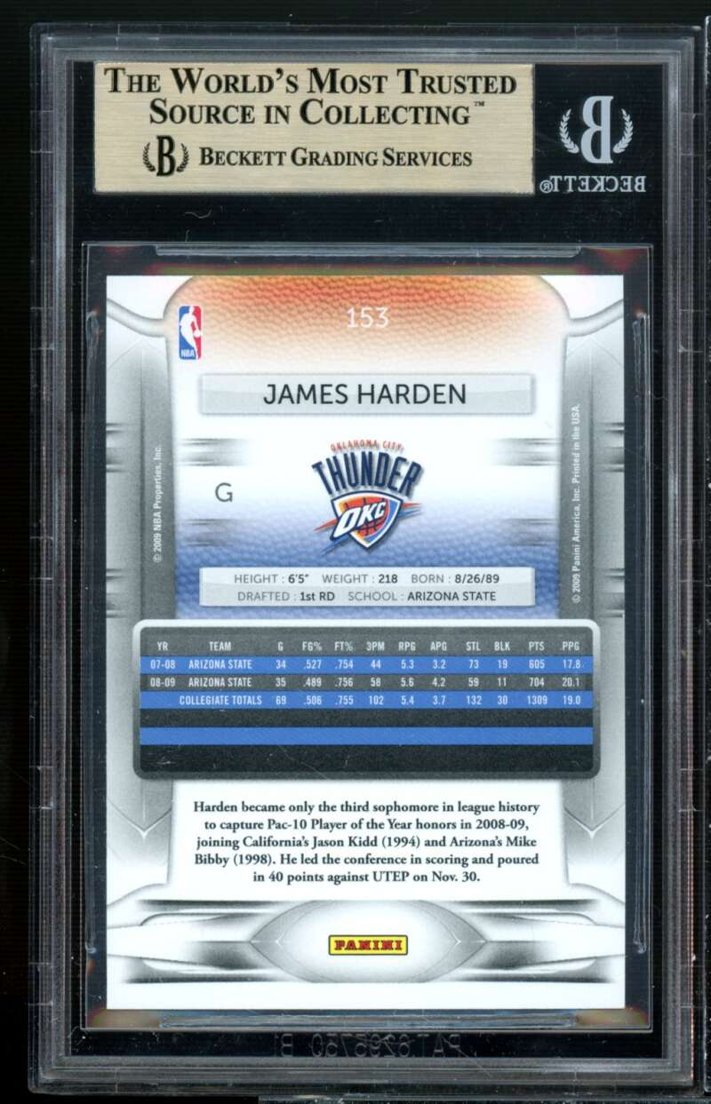 James Harden Rookie Card 2009-10 Panini Prestige #153 BGS 9.5 (10 9.5 9.5 9.5) Image 2