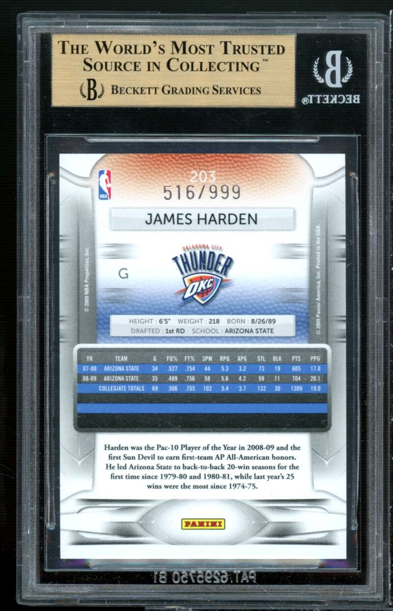 James Harden Rookie 2009-10 Panini Prestige Draft Picks Light Blue #203 BGS 9.5 Image 2