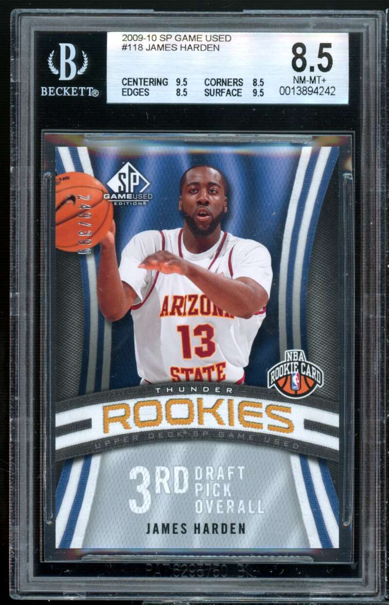 James Harden Rookie Card 2009-10 SP Game Used #118 BGS 8.5 (9.5 8.5 8.5 9.5) Image 1