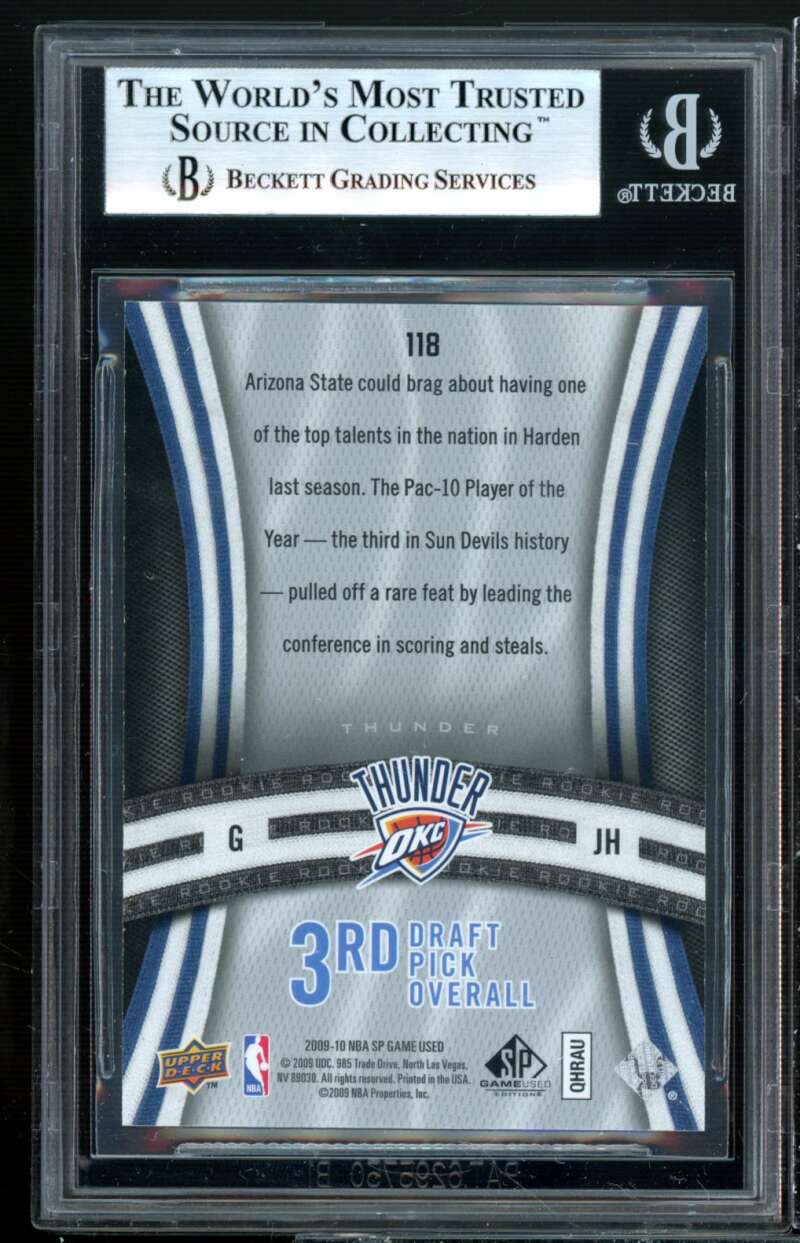 James Harden Rookie Card 2009-10 SP Game Used #118 BGS 8.5 (9.5 8.5 8.5 9.5) Image 2