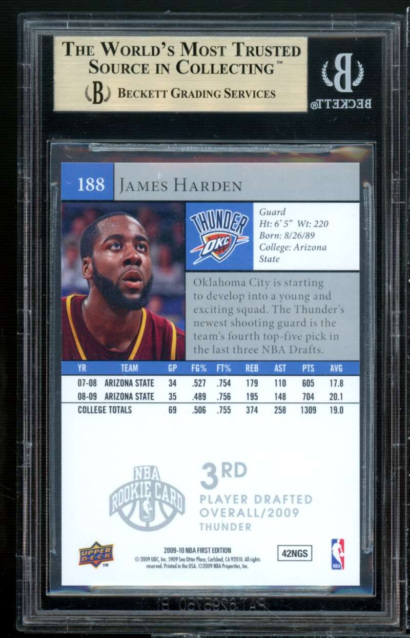 James Harden Rookie Card 2009-10 Upper Deck First Edition #188 BGS 9.5 Image 2