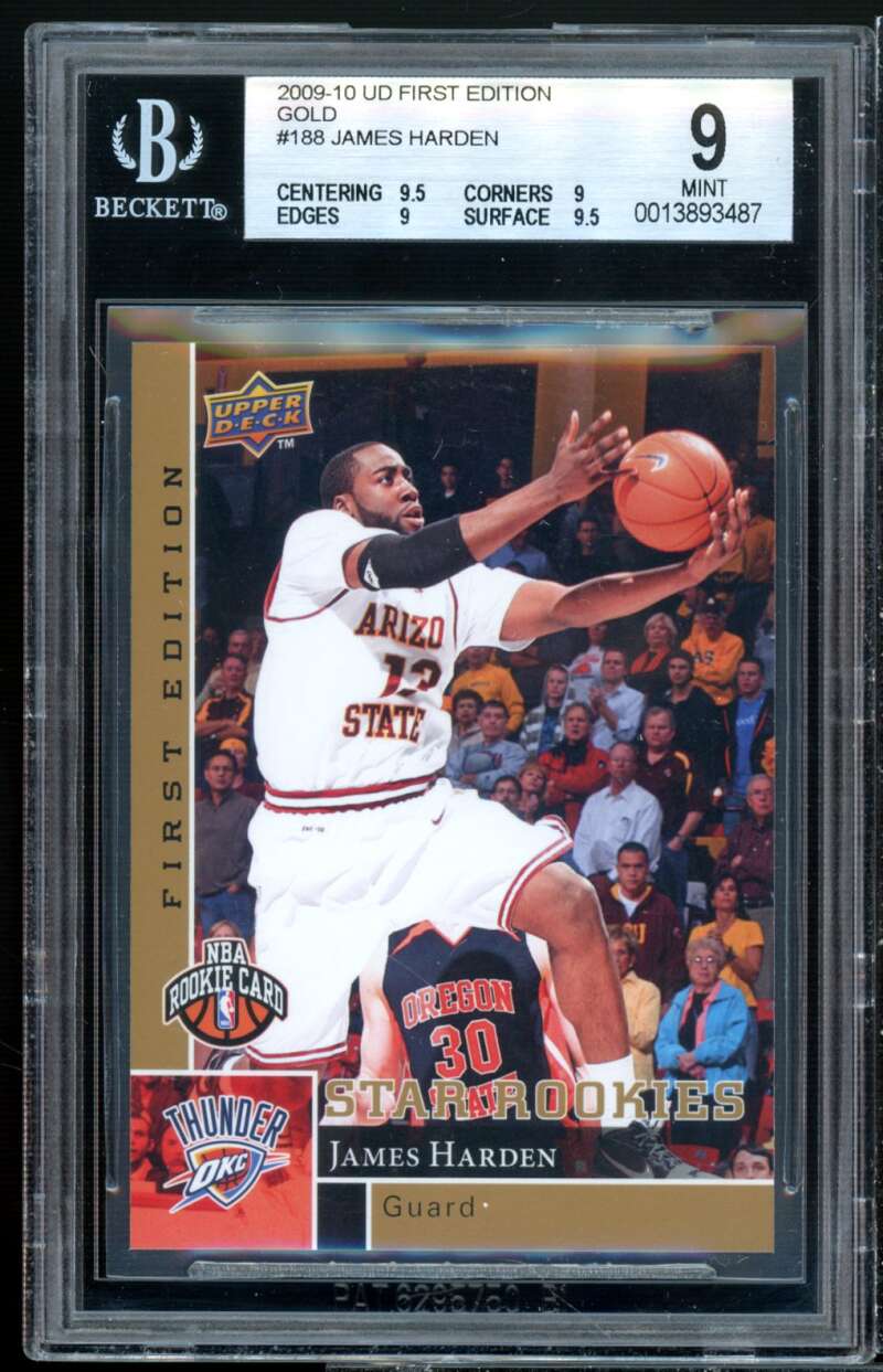 James Harden Rookie Card 2009-10 UD First Edition Gold #188 BGS 9 (9.5 9 9 9.5) Image 1