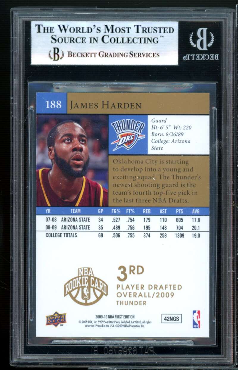 James Harden Rookie Card 2009-10 UD First Edition Gold #188 BGS 9 (9.5 9 9 9.5) Image 2