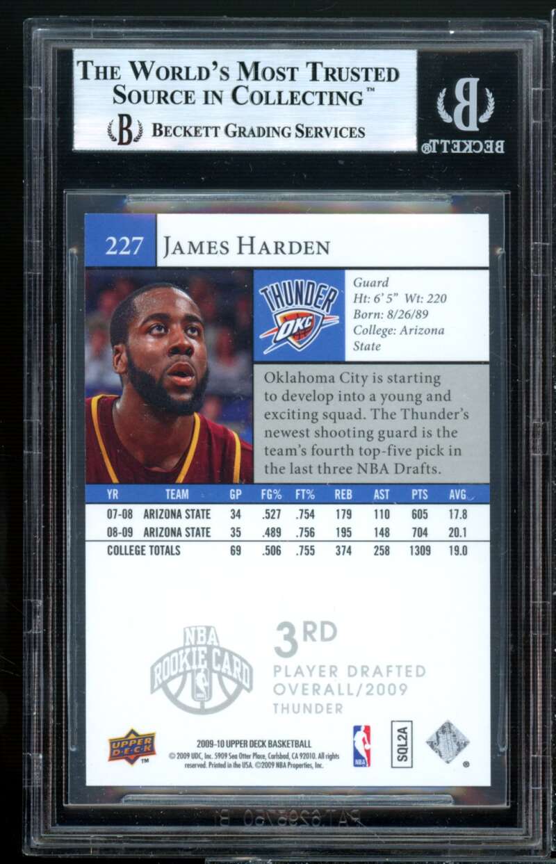 James Harden Rookie Card 2009-10 Upper Deck #227 BGS 8.5 Image 2