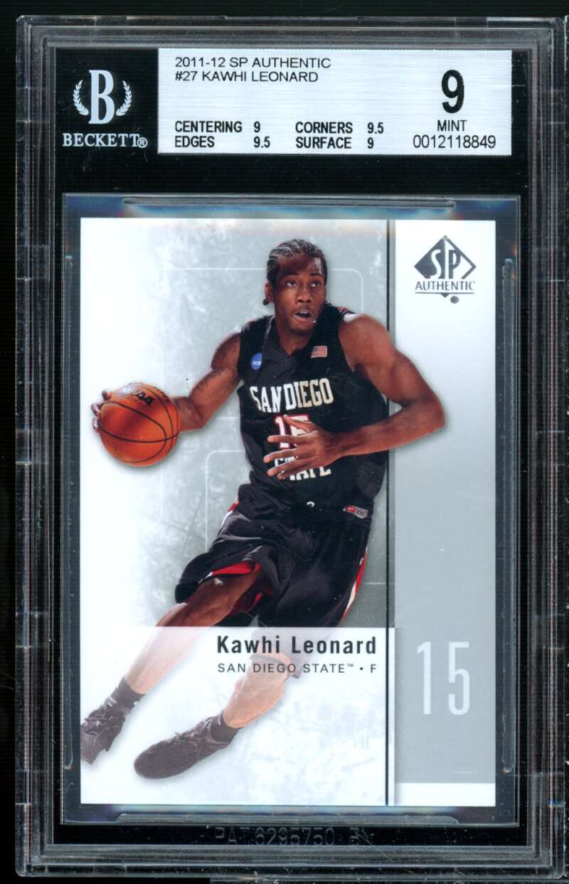 Kawhi Leonard Rookie Card 2011-12 SP Authentic #27 BGS 9 (9 9.5 9.5 9) Image 1