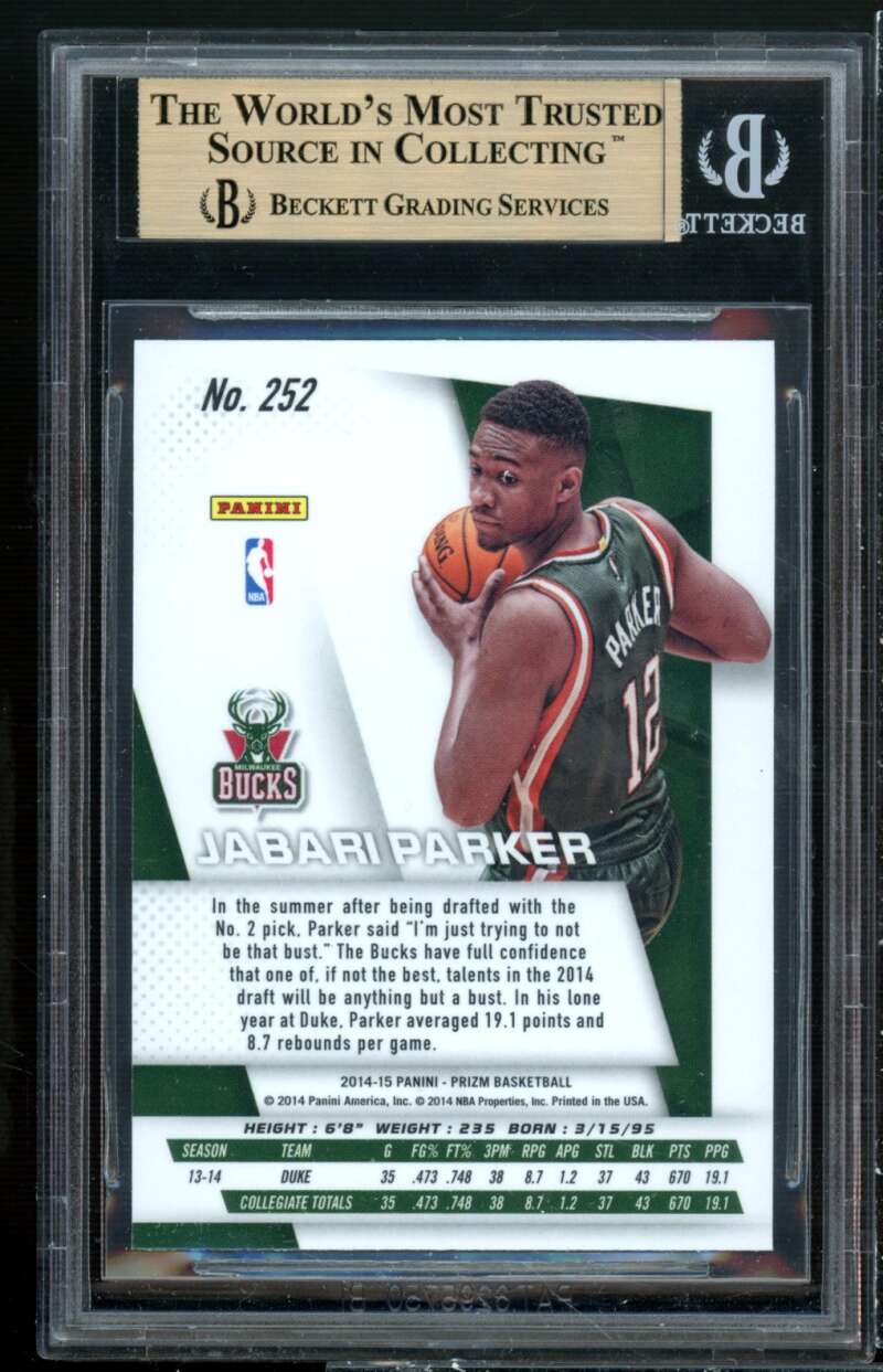 Jabari Parker Rookie Card 2014-15 Panini Prizm #252 BGS 9.5 (9.5 9.5 9.5 9.5) Image 2