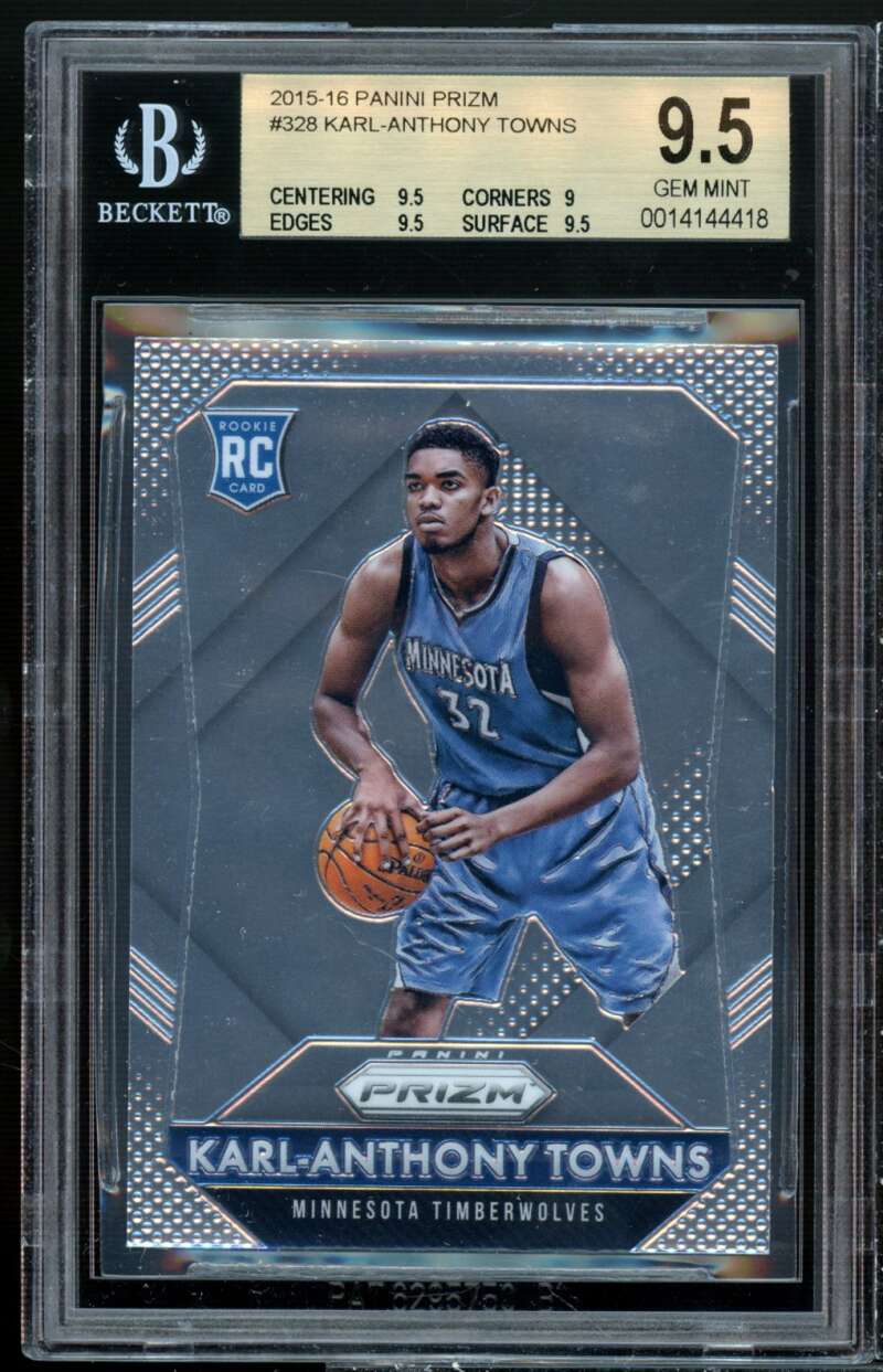 Karl-Anthony Towns Rookie Card 2015-16 Panini Prizm #328 BGS 9.5 (9.5 9 9.5 9.5) Image 1