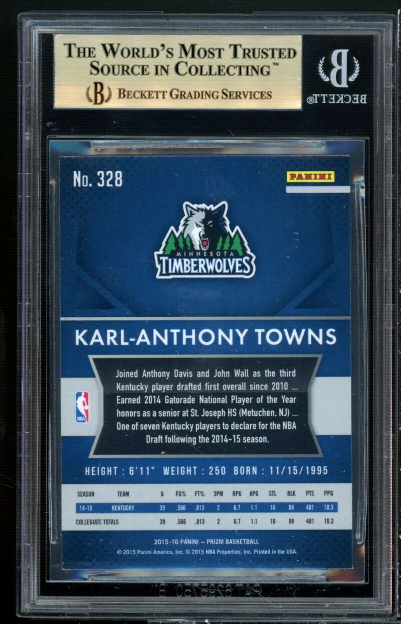 Karl-Anthony Towns Rookie Card 2015-16 Panini Prizm #328 BGS 9.5 (9.5 9 9.5 9.5) Image 2