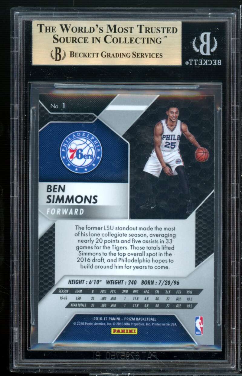 Ben Simmons Rookie Card 2016-17 Panini Prizm #1 BGS 9.5 (9.5 9.5 9.5 9) Image 2